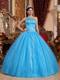 Teal Ball Gown One Shoulder Floor-length Tulle and Taffeta Beadi