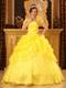 Yellow Ball Gown Strapless Floor-length Organza Appliques Quince