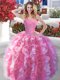 Popular Rose Pink and White Quinceanera Dress with Beading and Ruffles