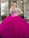 Pretty Beaded and Ruffled Tulle Sweet 16 Dress in Fuchsia