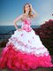 Visible Boning Beaded and Ruffled Quinceanera Gown in Hot Pink and White