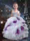 Straps Sleeveless Child Pageant Dress Floor Length Beading and Ruffled Layers White Tulle