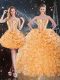 Stunning Orange Sweetheart Neckline Beading and Ruffles Quinceanera Dress Sleeveless Lace Up