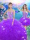 Sweet Organza Sleeveless Floor Length 15 Quinceanera Dress and Beading and Ruffles
