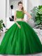 Green Scoop Zipper Lace and Ruching 15th Birthday Dress Sleeveless