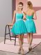 Dramatic Aqua Blue Lace Up Prom Dress Beading Sleeveless Mini Length