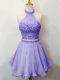 Lavender Lace Up Halter Top Beading Quinceanera Dama Dress Organza Sleeveless