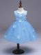 Light Blue Sleeveless Appliques and Bowknot Knee Length Little Girls Pageant Dress