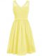Yellow Quinceanera Court of Honor Dress Prom and Party and Wedding Party with Lace and Ruching V-neck Sleeveless Side Zipper