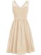 Modern Champagne V-neck Side Zipper Lace and Ruching Wedding Party Dress Sleeveless
