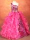 Hot Pink Lace Up One Shoulder Beading and Ruffles and Sequins Girls Pageant Dresses Organza Sleeveless