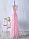 Empire Dama Dress for Quinceanera Baby Pink V-neck Chiffon Sleeveless Floor Length Zipper