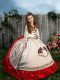 White And Red Ball Gowns Organza and Taffeta Straps Sleeveless Beading and Embroidery and Ruffles Lace Up Kids Formal Wear Brush Train