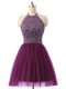 Dark Purple Halter Top Backless Beading and Sequins Prom Dress Sleeveless