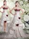 High End White And Red Sleeveless Brush Train Embroidery and Ruffles and Hand Made Flower Wedding Dresses
