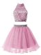 Nice Lilac High-neck Neckline Beading Damas Dress Sleeveless Zipper