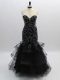 Sleeveless Floor Length Beading and Ruffles Zipper Prom Dress with Black
