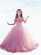 Sleeveless Hand Made Flower Lace Up Little Girls Pageant Dress Wholesale with Baby Pink Court Train