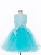 Fashion Knee Length Baby Blue Pageant Gowns For Girls Scoop Sleeveless Zipper