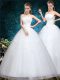 Excellent White Wedding Dress Wedding Party with Appliques and Embroidery Off The Shoulder Sleeveless Lace Up