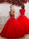 Red Lace Up High-neck Appliques Little Girls Pageant Gowns Tulle Sleeveless