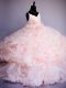 Baby Pink Girls Pageant Dresses Tulle Brush Train Sleeveless Ruffles and Hand Made Flower