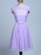 Lavender Tulle Side Zipper Quinceanera Dama Dress Sleeveless Mini Length Belt