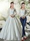 Custom Made White A-line Beading and Appliques Wedding Dress Lace Up Satin Long Sleeves