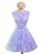 Fashionable Knee Length Lavender Wedding Party Dress Scoop Sleeveless Lace Up