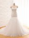 Designer Brush Train Mermaid Wedding Dress White Sweetheart Tulle Sleeveless Lace Up