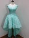 Wonderful Aqua Blue Scoop Zipper Beading and Lace Dama Dress for Quinceanera Cap Sleeves