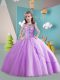 Lavender Lace Up Little Girls Pageant Gowns Beading Sleeveless Brush Train