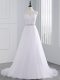 Pretty White A-line Chiffon Scalloped Sleeveless Beading and Lace Zipper Wedding Dresses Brush Train