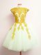 Stunning A-line Dama Dress Multi-color Scalloped Tulle Sleeveless Mini Length Lace Up