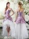 Shining White And Purple Sleeveless High Low Ruffles Lace Up Wedding Gown