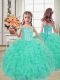 Charming Straps Sleeveless Pageant Gowns For Girls Floor Length Beading and Ruffles Turquoise Organza