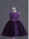 Knee Length Ball Gowns Sleeveless Dark Purple Little Girls Pageant Dress Zipper