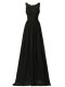 Sweet Sleeveless Chiffon Floor Length Zipper Court Dresses for Sweet 16 in Black with Appliques