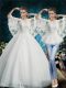 Half Sleeves Lace Up Floor Length Lace Bridal Gown