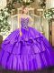 Purple Sweetheart Neckline Beading and Ruffled Layers Ball Gown Prom Dress Sleeveless Lace Up