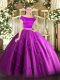 Fuchsia Two Pieces Tulle Off The Shoulder Short Sleeves Appliques Floor Length Zipper Quinceanera Dresses