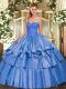 Blue Sweetheart Neckline Beading and Ruffled Layers Vestidos de Quinceanera Sleeveless Lace Up