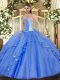 Blue Sweetheart Lace Up Beading and Ruffles Quinceanera Dresses Sleeveless