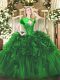 Gorgeous Green Organza Lace Up Sweetheart Sleeveless Floor Length Sweet 16 Quinceanera Dress Beading and Ruffles