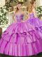 Custom Design Lilac Sleeveless Beading and Ruffled Layers Floor Length Quinceanera Dress
