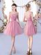 New Arrival Pink Sleeveless Tulle Lace Up Bridesmaids Dress for Wedding Party