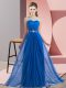 Exquisite Chiffon Scoop Sleeveless Lace Up Beading Wedding Party Dress in Blue