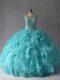 Traditional Aqua Blue Scoop Lace Up Beading and Ruffles Vestidos de Quinceanera Sleeveless