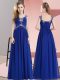 Custom Design Chiffon Straps Sleeveless Lace Up Beading Dress for Prom in Royal Blue
