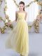 Yellow Wedding Party Dress Strapless Sleeveless Sweep Train Lace Up